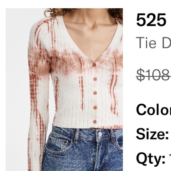 New with Tags 525 America Tie Dye Crop Cardigan Sz L - Picture 2 of 6